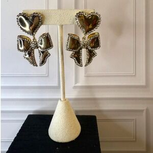 Sugarfix Gold Tone Rhinestone Heart & Bow Drop Statement Earrings